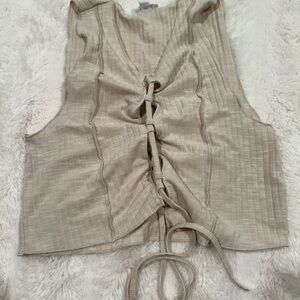 Beige Garage Laced Up Crop Top